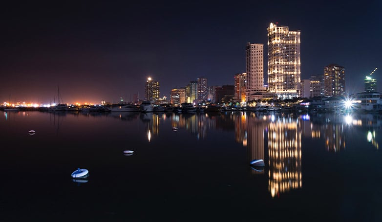 Nighttime view of Manila Bay located in Manila, Philippines.