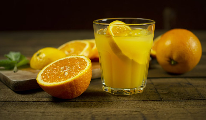 Natural orange juice in the glass