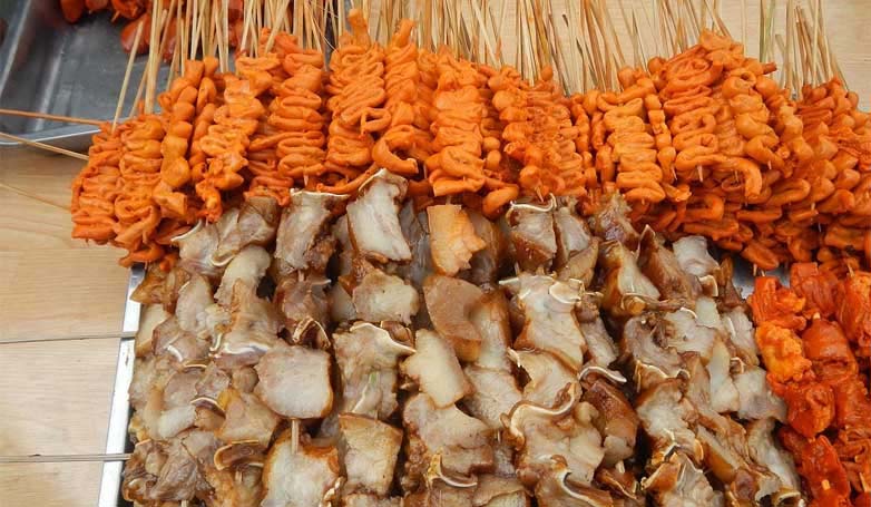 Delicious Isaw made from barbecued pig or chicken intestines