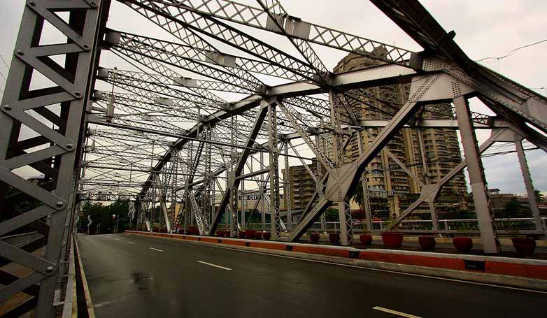 Inside the Ayala Bridge with view of high buildings located at Manila, Philippines